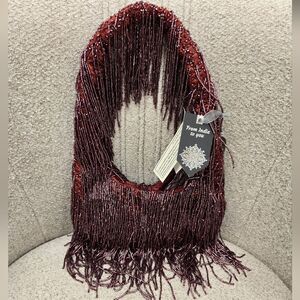 VIRAL Beaded Fringe Burgundy Handbag
